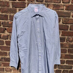 Brooks Brothers 17 1/2 x 34 Madison Mens Plaid Button Down Shirt Dress or Casual